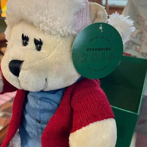 Starbucks Plush Teddy Bear Cream Christmas Bearista 2016 Hat Shirt Sweater Boots